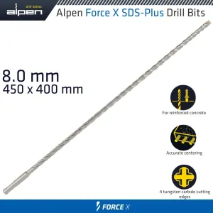 Vrták Alpen Force X 8.0 450/400 Sds-Plus X4 rezné hrany