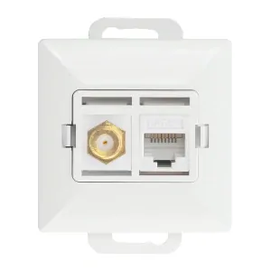 TV zásuvka, typ F + RJ45, jedna počítačová zásuvka, netienená, 6Cat biela Perla