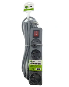 Predlžovací kábel sivý 4 zásuvky s vypínačom, 2m, Q-393F QTEC