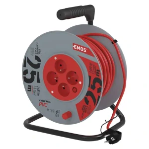 Predlžovací kábel na bubne 25m 4 zásuvky červený PVC 230V -1,5 mm2