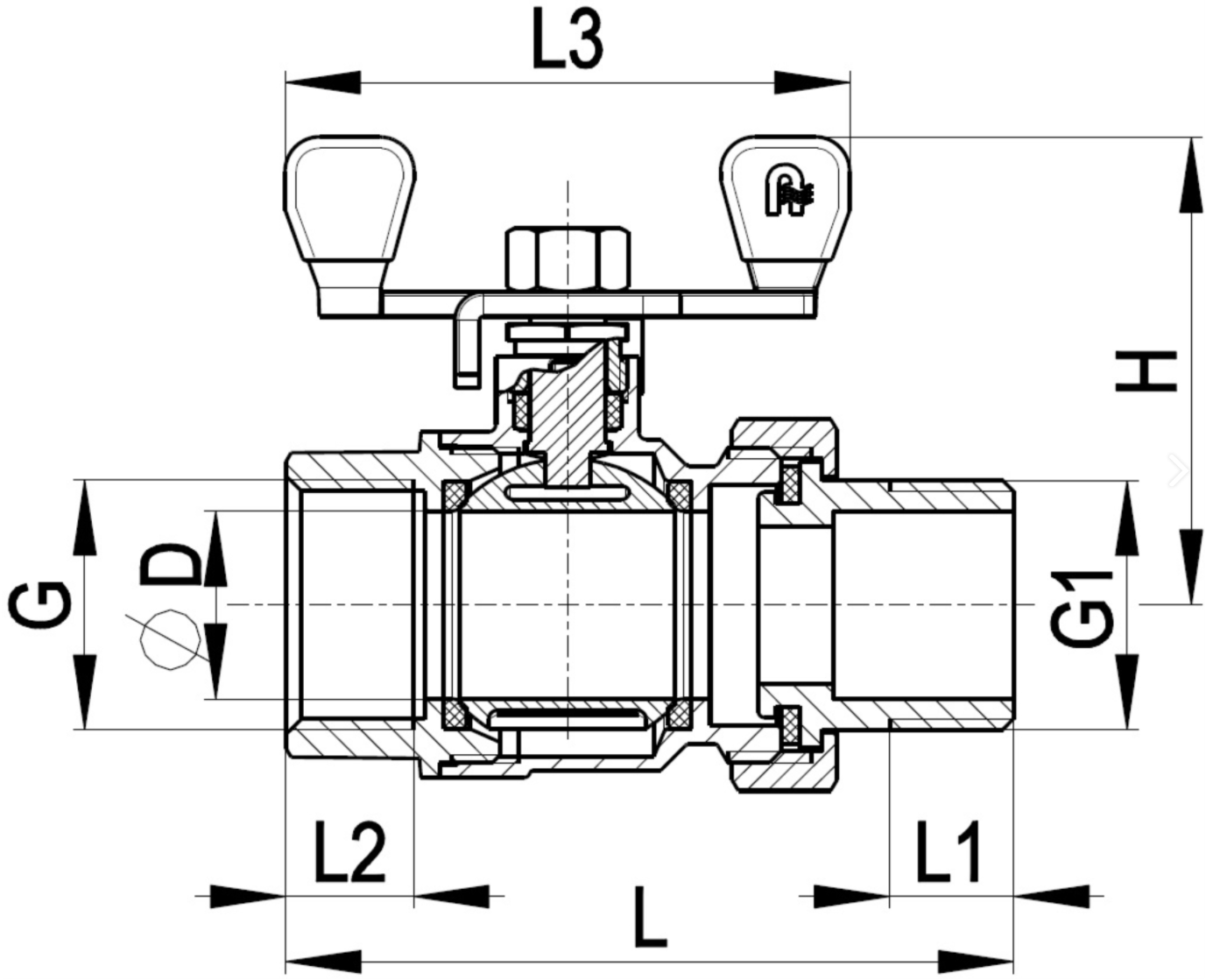 Guľový ventil so skrutkovým pripojením-1/2"motýľ PN25