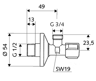 Práčkový pripojovací ventil-Schell Comfort-1/2"x 3/4"