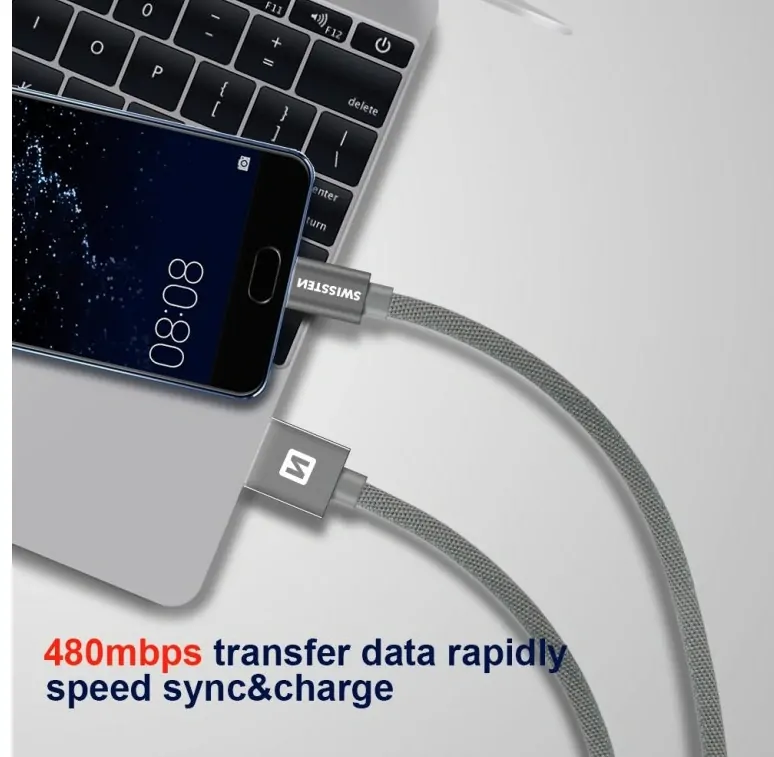 SWISSTEN datový kabel USB-A / USB-C, s textilním opletem, délka 2,0 m