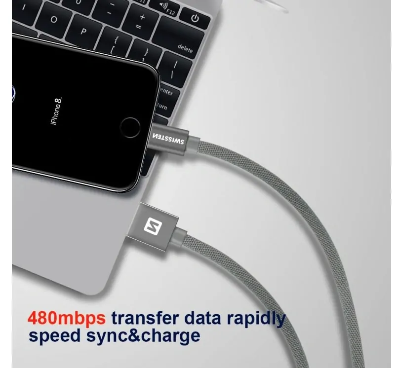 SWISSTEN dátový kábel USB-A / Lightning, s textilným opletom, dĺžka 1,2m