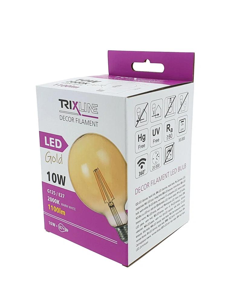 Dekoračná LED žiarovka FILAMENT Trixline G-125, 10W