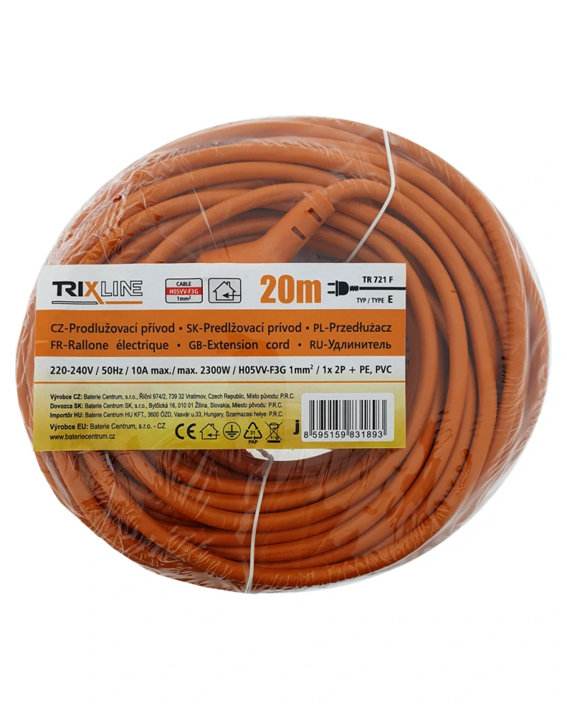 Predlžovací kábel 1 zásuvka, 20m, TR 721 F