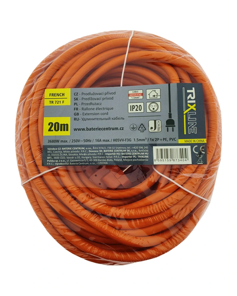Predlžovací kábel 1 zásuvka, 20m, TR 721 F