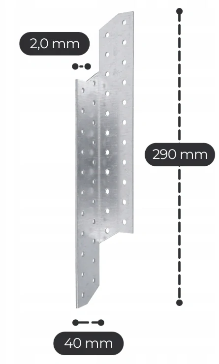 Spojka väznice krokvy-290mm-40x40x2mm Prava