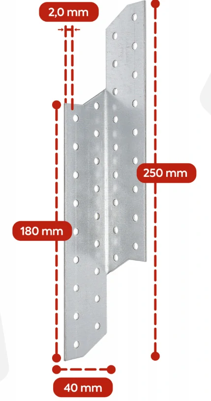 Spojka väznice krokvy-250mm-40x40x2mm Ľava