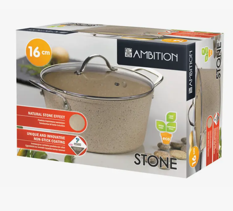 Hrniec z kovaného hliníka s pokrievkou Stone 16cm 1,3l AMBITION