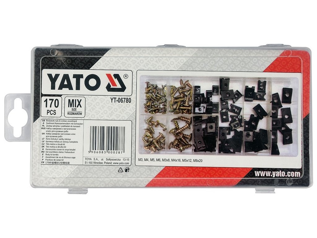 Skrutky a podložky karosárske, 170ks Sada MIX YATO