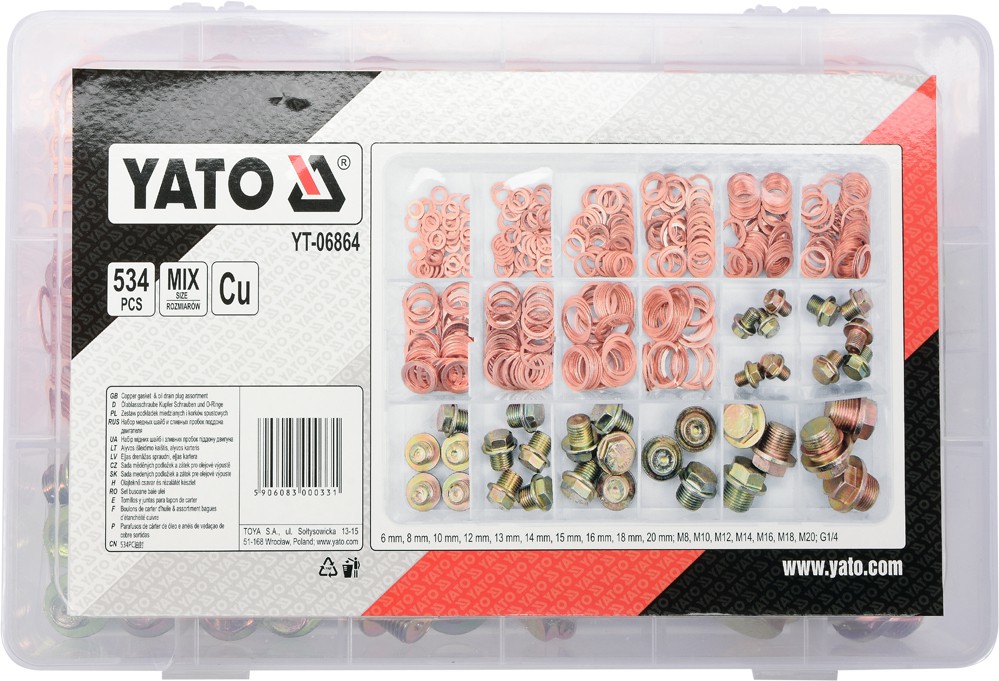 Sada medenych podložiek a zátok pre olejove vypusty 534ks YATO