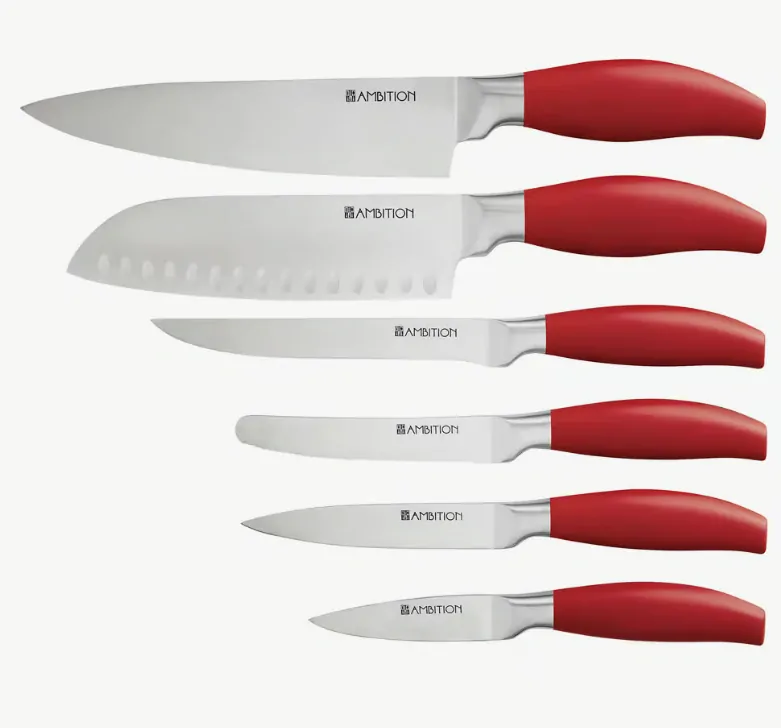 Sada nožov v drevenom bloku Ombre Red 7-dielna AMBITION