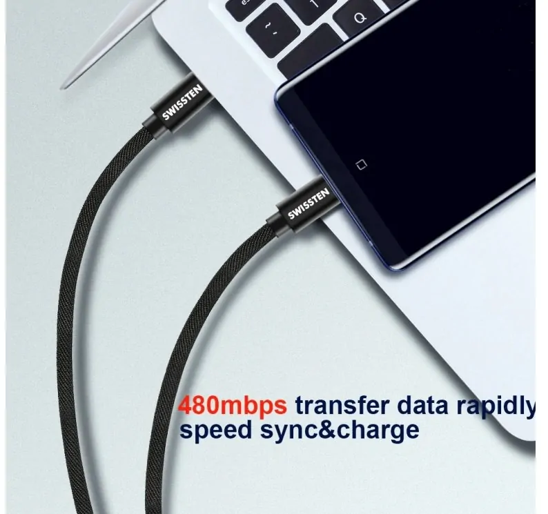 SWISSTEN dátový kábel USB-C / USB-C s textilným opletom, dĺžka 2 m