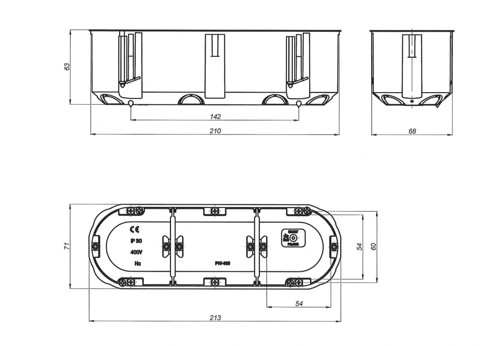 Viacpolový box na prázdne steny 3×60mm hlboký