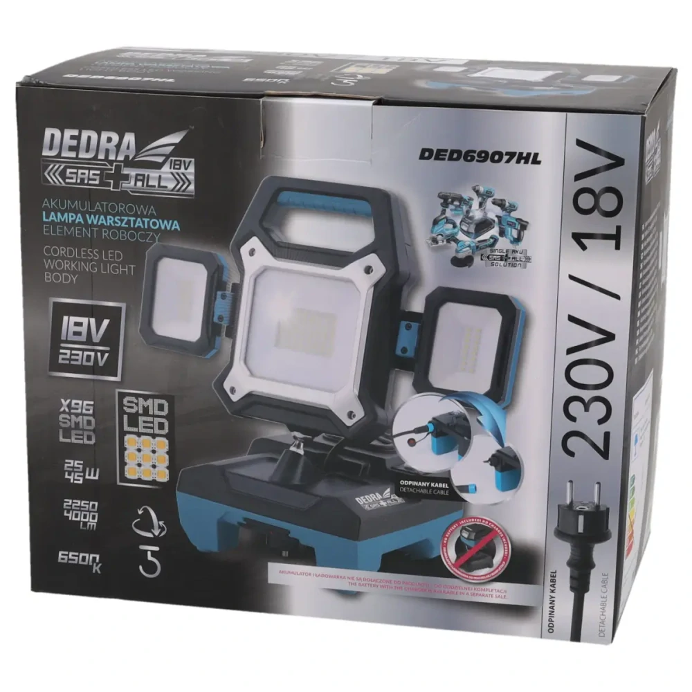 Akumulátorová dielenská lampa 18V/230V, DEDRA SAS+ALL DED6907HL
