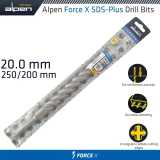 Vrták Alpen Force X 20.0x250/200 Sds-Plus X4 rezné hrany