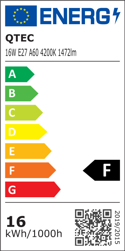 LED žiarovka Qtec 16W A60 E27 neutrálna biela - energetický štítok