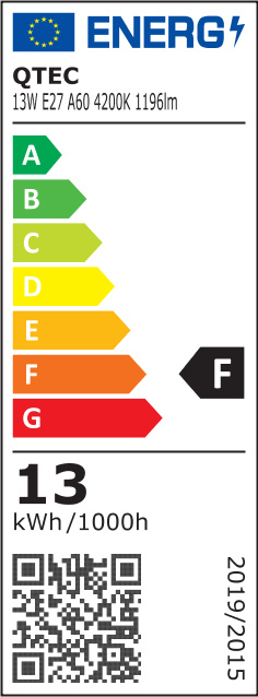 LED žiarovka Qtec 13W A60 E27 4200K - energetický štítok