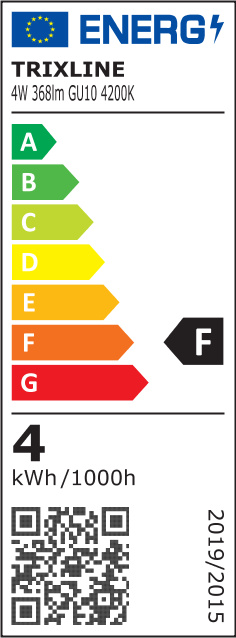 LED žiarovka Trixline 4W 368lm GU10 neutrálna biela - energetický štítok
